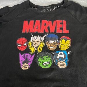 Marvel retro Avengers comics Black T-shirt with Superhero Faces long sleeve Top